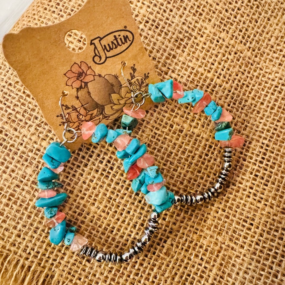 Justin Boots Turquoise and Pink Beaded Earrings New!!